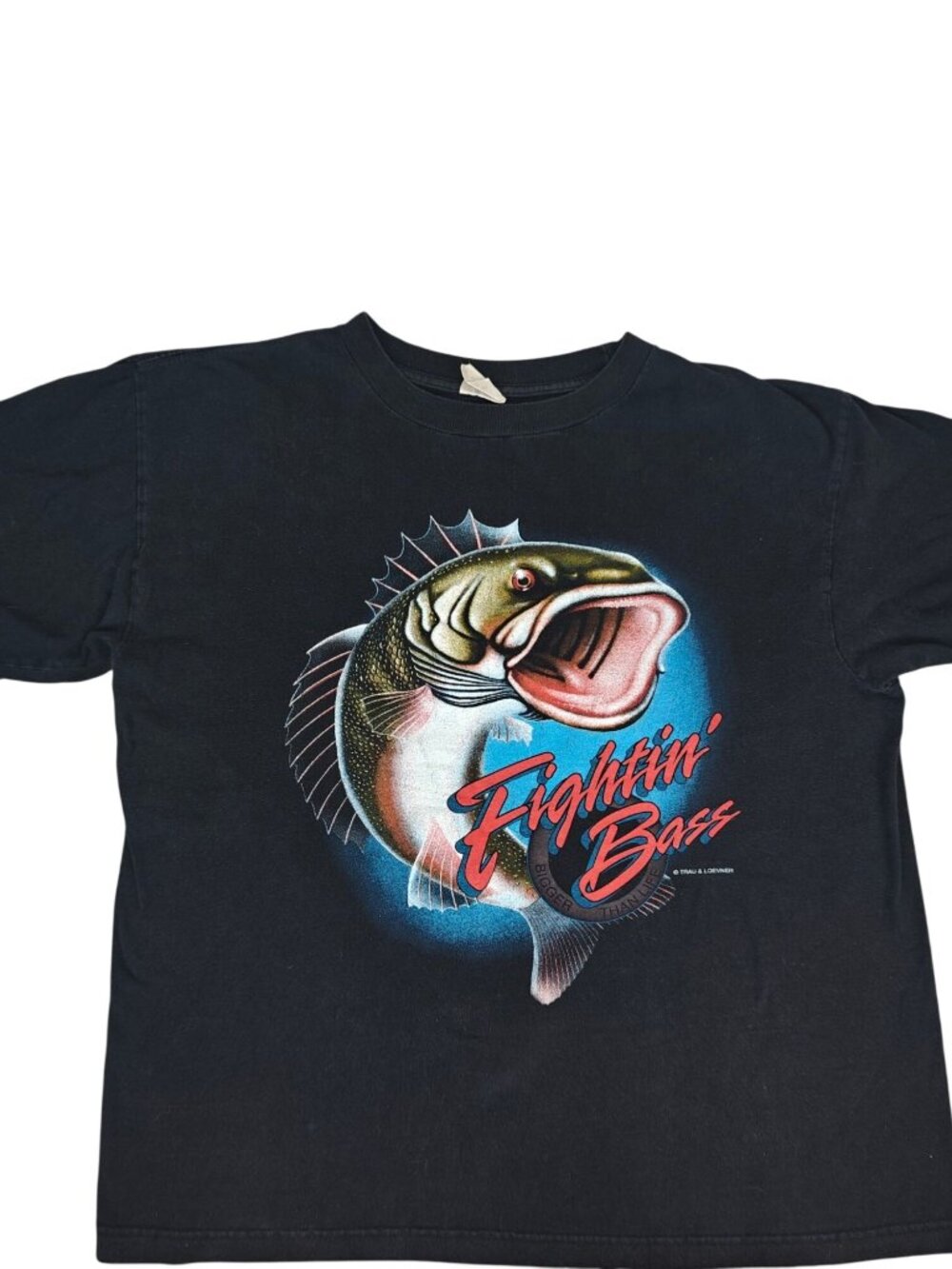 Vintage Trau & Loevner Men's Fightin Bass T-Shirt Black Short Sleeve Size XL